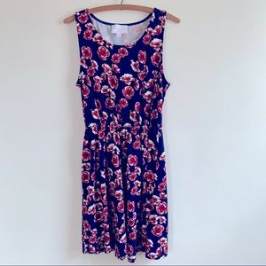 French Grey Navy and Maroon Floral Dress